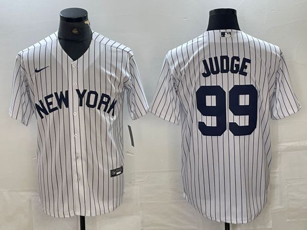 Men New York Yankees 99 Judge White Stripe Game Nike 2024 MLB Jersey style 1